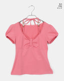 Code Beads Ribbon Shirring Puff Short Sleeve T-Shirt