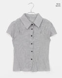 Noel Seersucker V-Neck Check Short-Sleeve Shirt