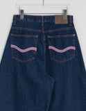 Reden Pink Stitch Balloon Wide Denim Pants