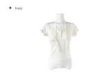 [Scarf set] Junku Lace Shirring Short Sleeve T-Shirt Set
