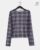 Niron Layered See-Through Check Long Sleeve T-Shirt