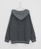 Chointeu Two-Way Striped Knit Hood Zip-Up