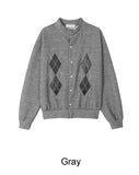 Scent Leather Patch Argyle Cardigan