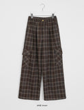 Nelling brushed check wide wool cargo pants