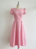 Sebit Heart-Neck Tulip Tweed Flared Long One Piece