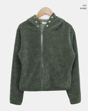Hion high neck button hooded zip-up
