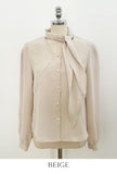 Evette Pearl Tie Puff Blouse