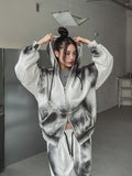 Mety Dirty Damage Semi-Cropped Hooded Zip-Up
