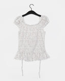 Badu Flower Strap Puff Short Sleeve Blouse