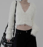 Winter V-neck Fur Crop Cardigan