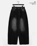 Minta Washing Side Pin Tuck Wide Denim Pants