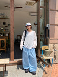 [BAONHAUS] Zmenz Seersucker Summer Banding Wide Pants