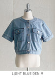Lydia No Collar Denim Short Sleeve Jacket