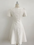 Ipu Heart Neck Puff Tweed Flare One Piece