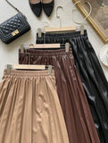 Jace Leather Pleated Banding Long Skirt