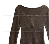 Wavy ribbed pigment long sleeves