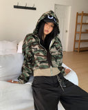 E-Ring Military Camo Pocket Crop Long Sleeve Hooded Zip-Up