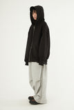 Unbalance rib banding fleece hood zip-up