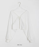 [BAONHAUS] Pohen Ribbed Ribbon Crop Cardigan