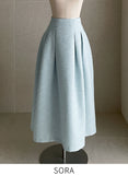 Blanc Tweed Pin-Tuck Flared Long Skirt