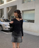 Dinto Muffler Unbalance Cardigan Set