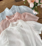 Ruzen Pearl Tie Short Sleeve Blouse