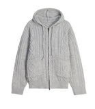Cable Two-Way Knit Hooded Zip-Up