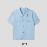 Kelden Cutout Short Sleeve Trucker Shacket