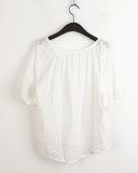 Rickle Vintage Flower Punching Puff Short Sleeve Blouse