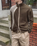 Tugen Suede Color Matching Stand Neck Zip-up