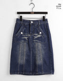 Arkley Y2K Retro Washing Denim Midi Skirt
