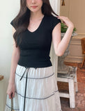 Senne V-neck Sleeveless Knit Lace Tiered Skirt Set