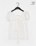 Roche pin tuck ribbon back strap button blouse