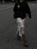 Autumn Lace Tiered Unbalanced Skirt