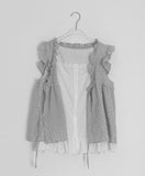 Hakeel Check Shirring Lace Layered Blouse