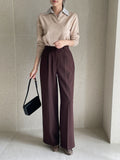 Look at Pintuck Straight Wide Slacks