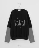 [unisex] Panpio Embroidered Stripe Layered Sweatshirt
