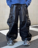 Glossy padded diagonal cargo pants