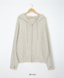 [unisex] Colmin two-way cable over knit hood zip-up cardigan