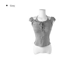 Cowl Layered Halter Ribbon T-Shirt