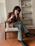 Cape round pocket leather jacket