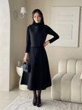 [3 piece set] ReadyU Half-Neck Knit Wool Vest Skirt Set