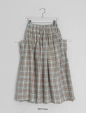 Lurun Check Shirring Cargo Banding Midi Skirt