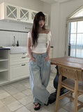 Zant Ribbon Knot Off-Shoulder Shirring T-Shirt