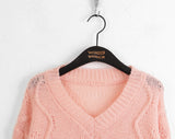 wave punching layered V-neck crop L/S KT