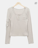 Muite U-Neck Pocket Long Sleeve T-Shirt