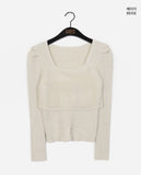 Coil chiffon layered square neck slit ribbed knit