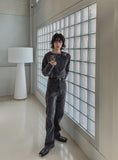 Tony snap stripe fur knitwear