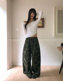 Nuring Camo Snap Button Two-Way Wide Long Pants