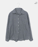 Timin check collar pocket loose fit long sleeve shirt